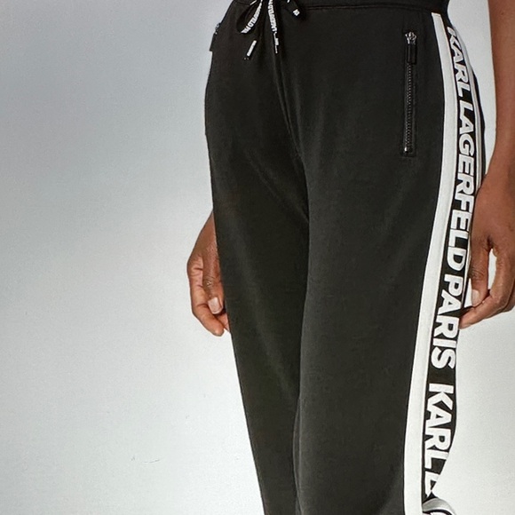 Like New! $110 Karl Lagerfeld Paris Black Joggers with White Stripes sz L - Picture 13 of 15